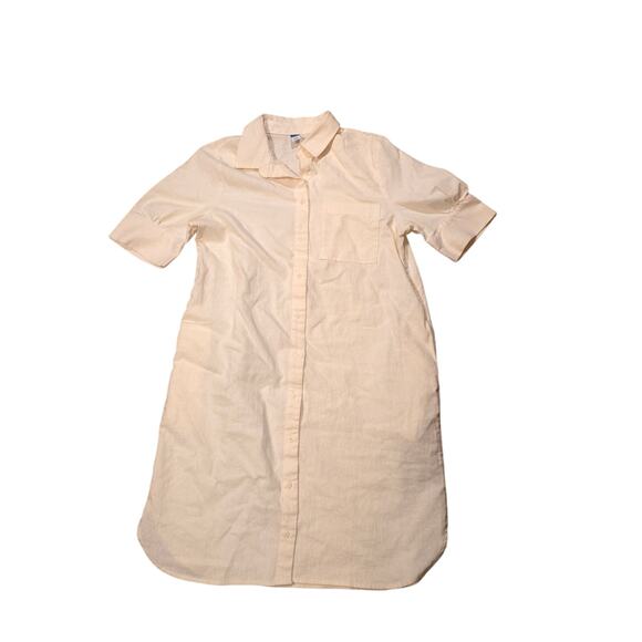 Old Navy Shirt Dress Ivory Women Size M Tall Linen Blend Short Sleeve Button Up - Picture 1 of 9